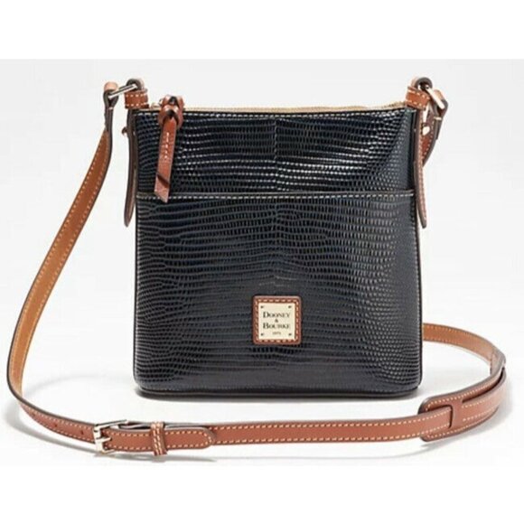 Dooney & Bourke Lizard Embossed Letter Carrier Crossbody bag black color